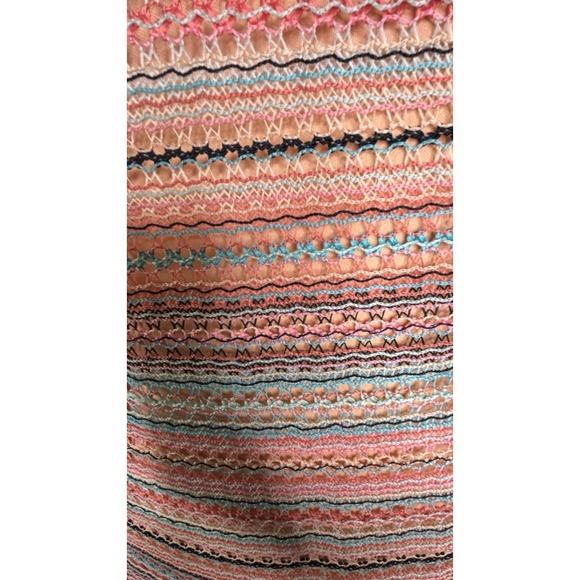 Women's Nina Leonard Crochet Striped Halter Maxi Dress LG  Coral Turquoise Boho - Picture 7 of 16